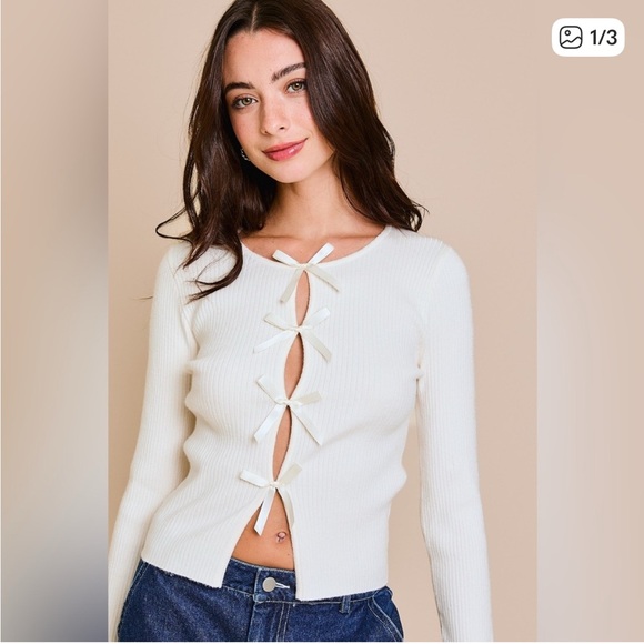 Le Lis Sweaters - New without tags-Satin Bow Cutout Knit Long Sleeve Top - Le Lis- size medium